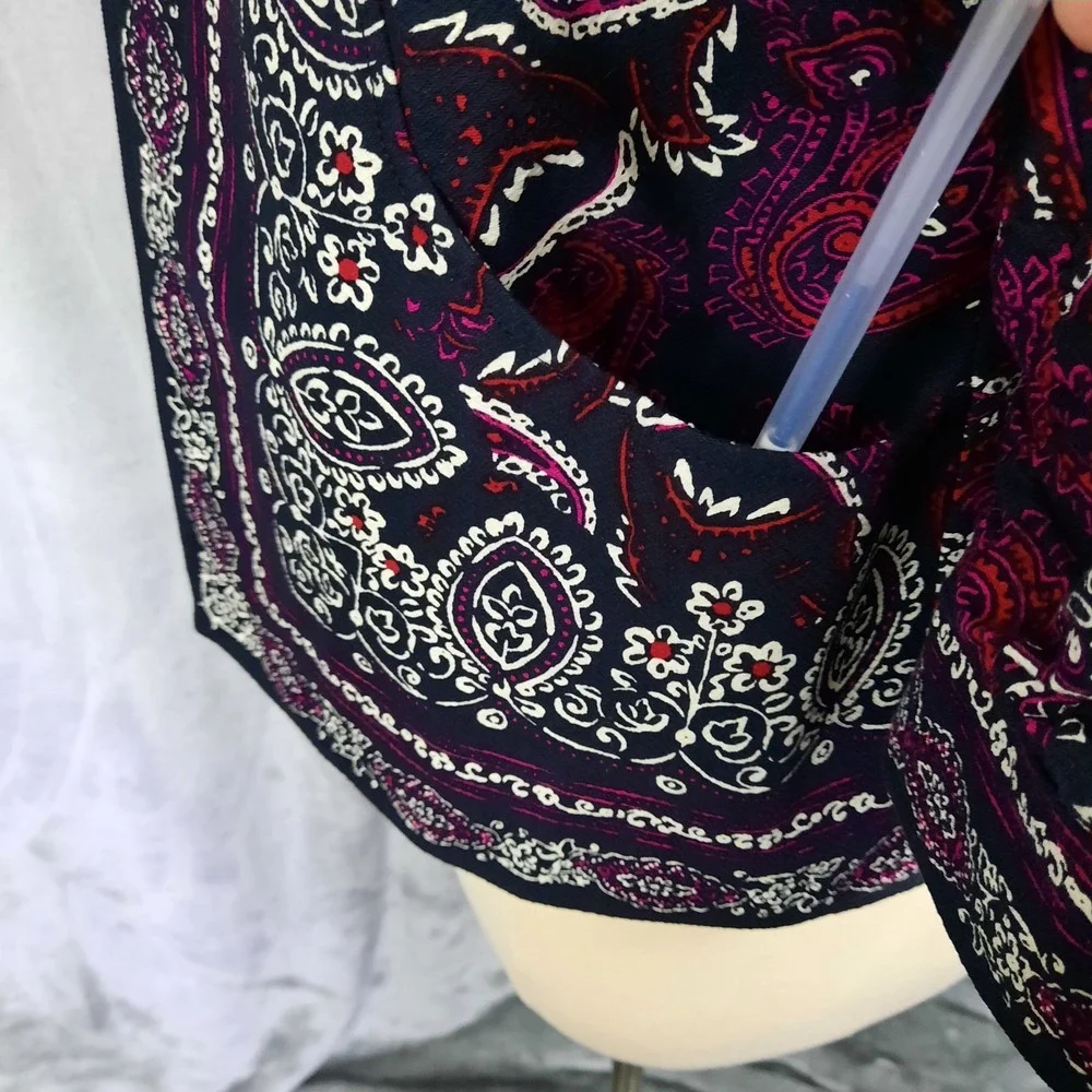 Coldwater Creek Paisley Jacket Womens 16 Blue Pink Open Front Artsy Boho‎ Career